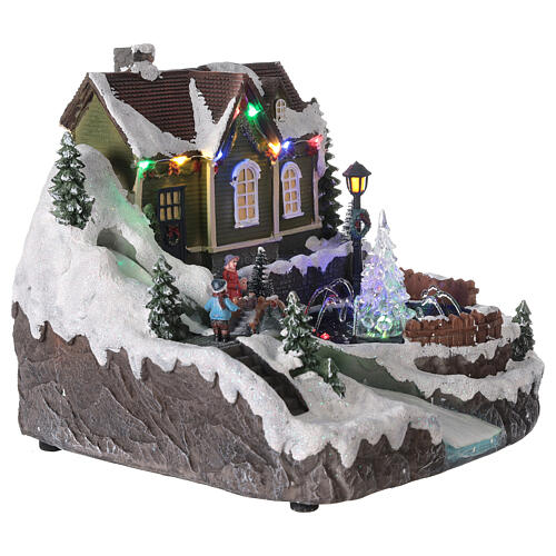 Christmas village fountain transparent tree lighted river 25x30x25 cm 4