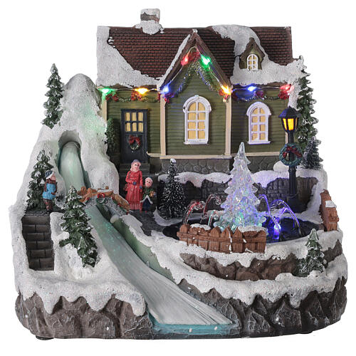 Christmas village fountain transparent tree lighted river 25x30x25 cm 1