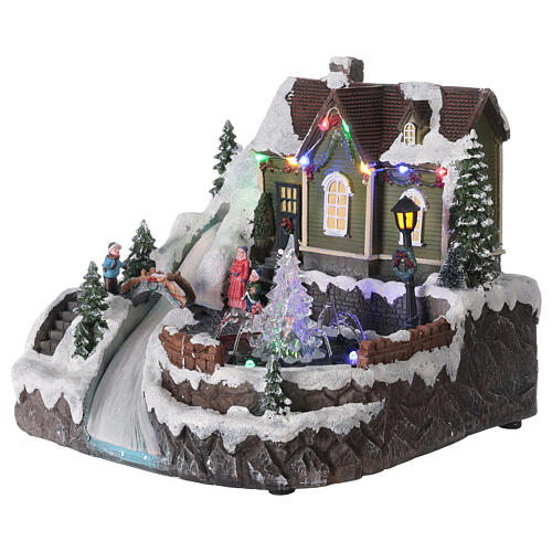 Christmas village fountain transparent tree lighted river 25x30x25 cm 3