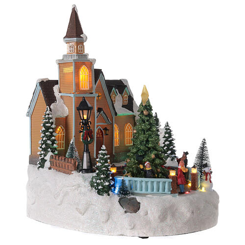 Church with Christmas tree glitter music and lights 35x25x30 cm 4