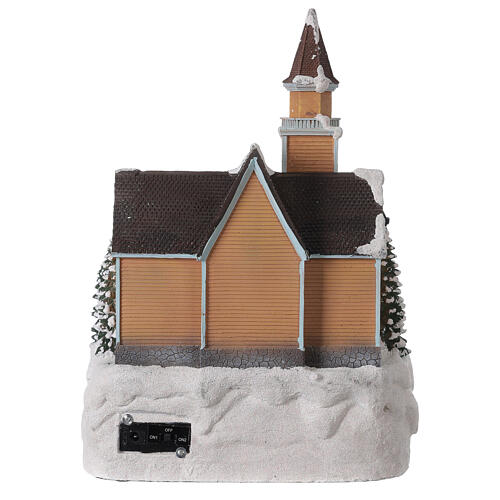 Church with Christmas tree glitter music and lights 35x25x30 cm 5