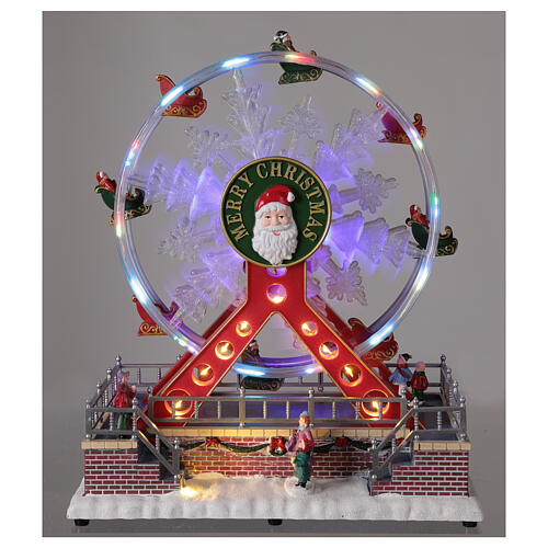 Cenário de Natal roda panorâmica floco de neve com luzes LED e música, 27x23x16 cm 2