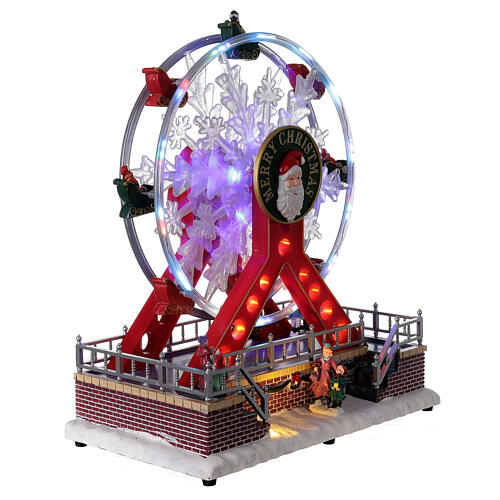 Cenário de Natal roda panorâmica floco de neve com luzes LED e música, 27x23x16 cm 4