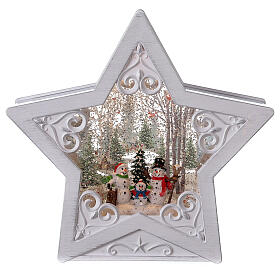 Stern aus Glas mit Schneemannfamilie, 25x25x5 cm