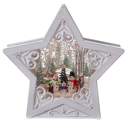 Stern aus Glas mit Schneemannfamilie, 25x25x5 cm 1