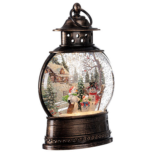 Snow globe lantern snowmen family LED lights 30x20x10 cm 4