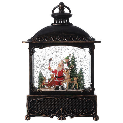 Lanterne carrée verre neige Père Noël LED 30x20x10 cm 1