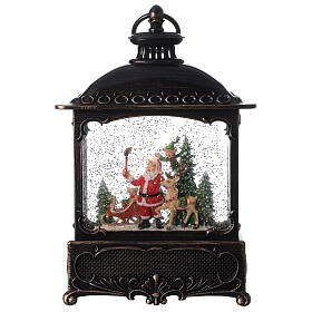 Lanterna squadrata vetro neve Babbo Natale led 30x20x10 cm