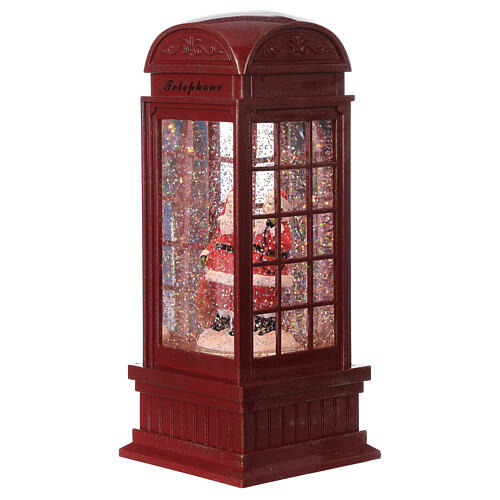 Cabine téléphonique rouge neige Père Noël 25x10x10 cm 1