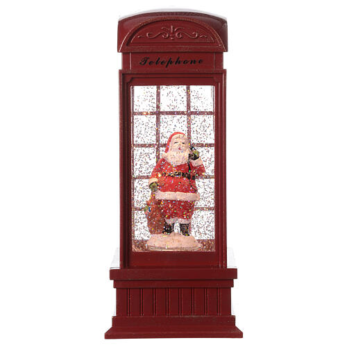 Cabine téléphonique rouge neige Père Noël 25x10x10 cm 4