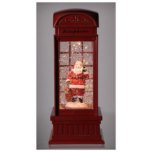 Cabina telefono rossa neve Babbo Natale 25x10x10 cm 2