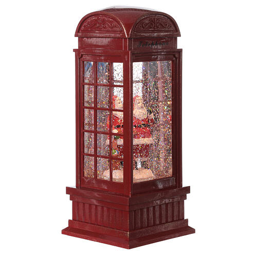 Globo de neve cabina telefónica vermelha com Pai Natal, 25x10,5x10,5 cm 3