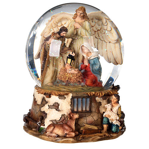 Szklana kula ze śniegiem scena narodzin Jezusa i pasterz 20 cm 1