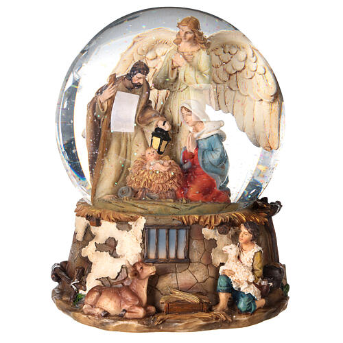 Szklana kula ze śniegiem scena narodzin Jezusa i pasterz 20 cm 4