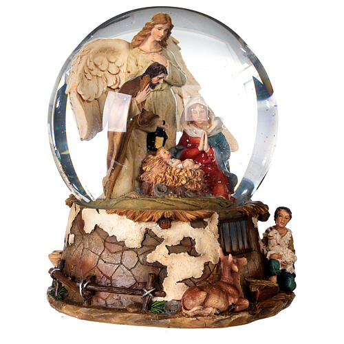 Globo de neve de vidro Natividade de Jesus e pastor, diâmetro 20 cm 3