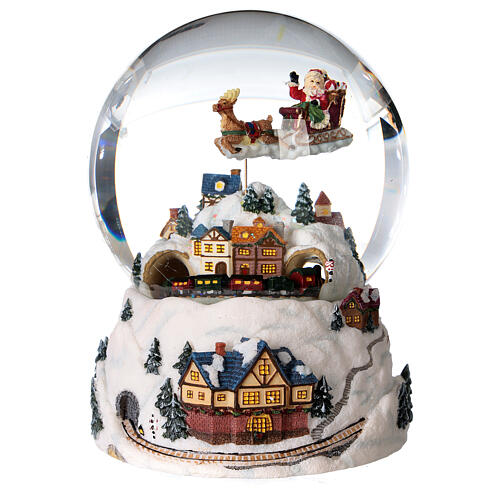 Bola de vidrio nieve purpurina pueblo navideño 12 cm 1