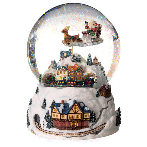 Bola de vidrio nieve purpurina pueblo navideño 12 cm 4