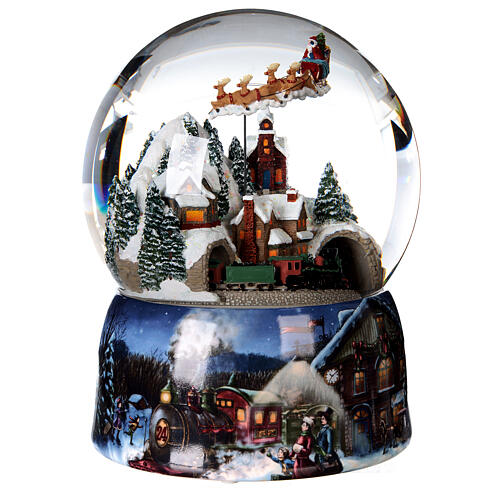 Glass ball snow glitter village with train 3