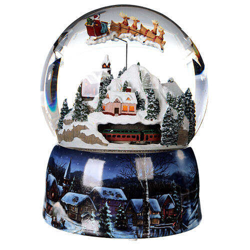 Glass ball snow glitter village with train 4