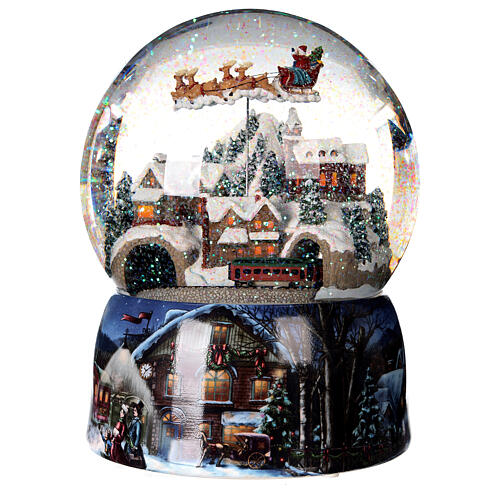 Esfera de vidrio nieve purpurina pueblo con tren 15 cm 5
