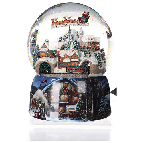 Esfera de vidrio nieve purpurina pueblo con tren 15 cm 6