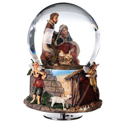 Glass ball snow glitter Nativity shepherd and Three Kings 3
