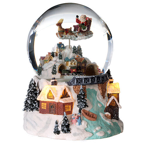 Glass ball snow glitter Christmas village with river 3