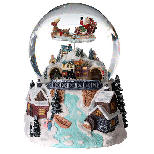 Bola de vidrio nieve purpurina pueblo navideño con río 12 cm 4