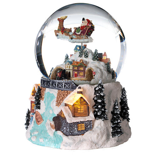 Glass snow globe glitter Christmas village with river 12 cm 2
