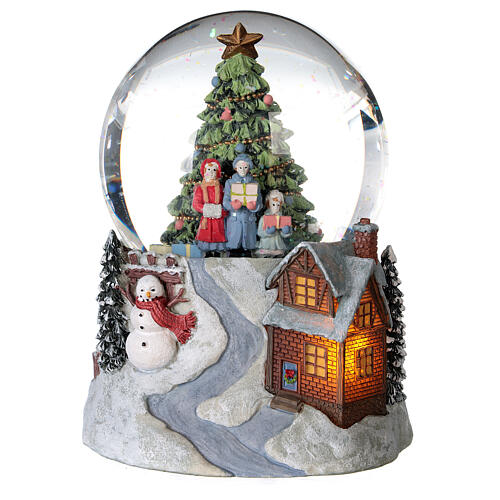 Glass ball snow glitter Christmas tree and house with snowman 4