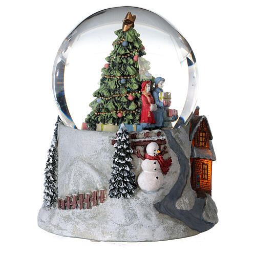 Globo de neve de vidro glitter árvore de Natal, boneco de neve e casa iluminada, diâmetro 10 cm 3