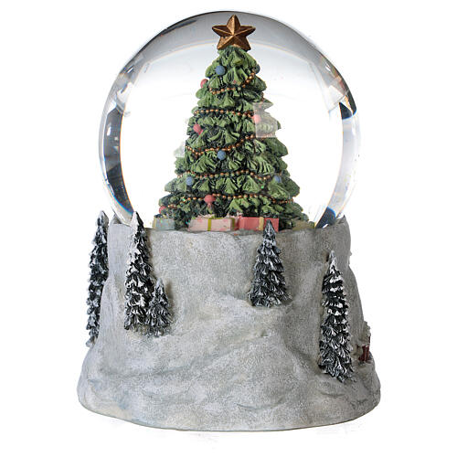 Globo de neve de vidro glitter árvore de Natal, boneco de neve e casa iluminada, diâmetro 10 cm 5