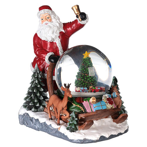 Glass ball snow glitter Father Christmas with toboggan 3