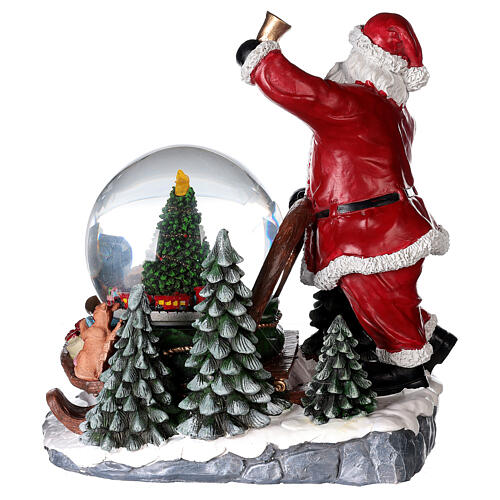 Glass ball snow glitter Father Christmas with toboggan 6