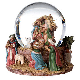 Globo de vidro com neve glitter figuras Natividade e Reis Magos, diâmetro 12 cm