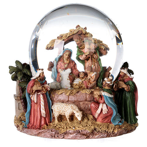 Globo de vidro com neve glitter figuras Natividade e Reis Magos, diâmetro 12 cm 1