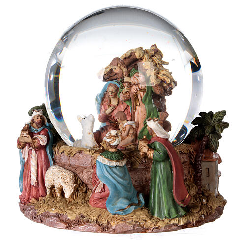 Globo de vidro com neve glitter figuras Natividade e Reis Magos, diâmetro 12 cm 2