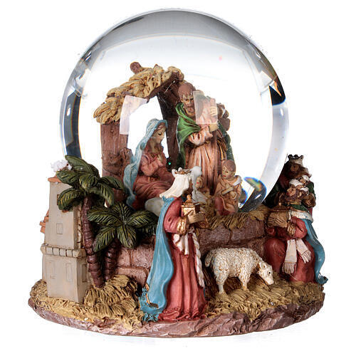 Globo de vidro com neve glitter figuras Natividade e Reis Magos, diâmetro 12 cm 3