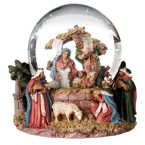 Globo de vidro com neve glitter figuras Natividade e Reis Magos, diâmetro 12 cm 4