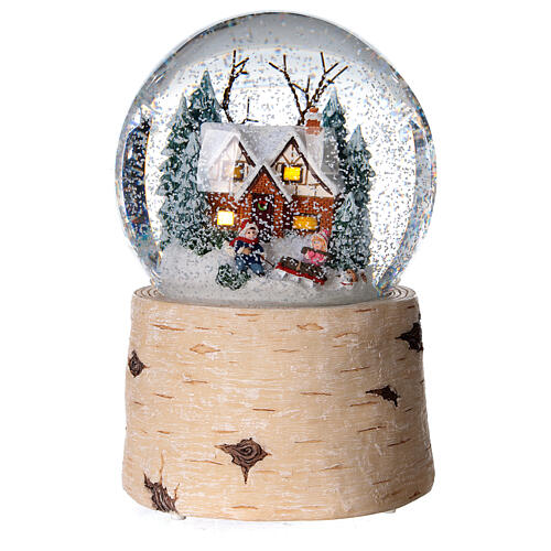 Szklana kula ze śniegiem dzieci z sankami 12 cm 2