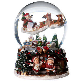 Bola de vidrio Papá Noel y renos 15 cm