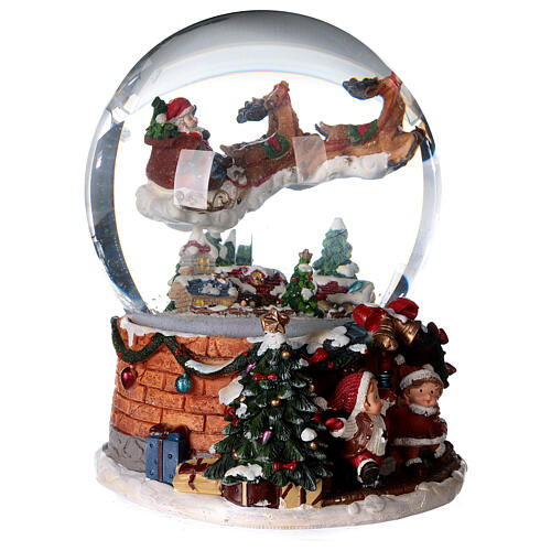 Bola de vidrio Papá Noel y renos 15 cm 3