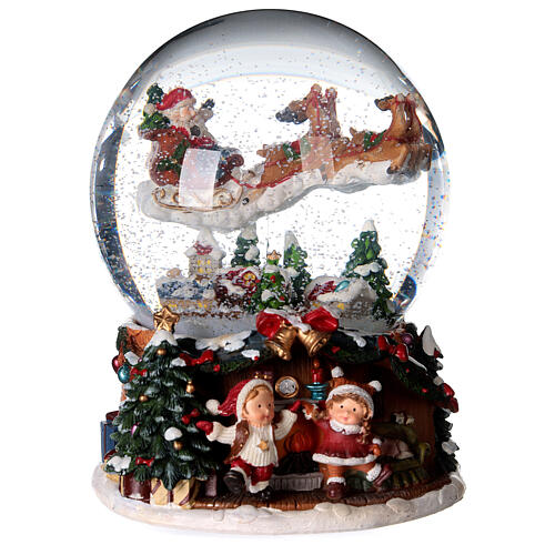 Bola de vidrio Papá Noel y renos 15 cm 4