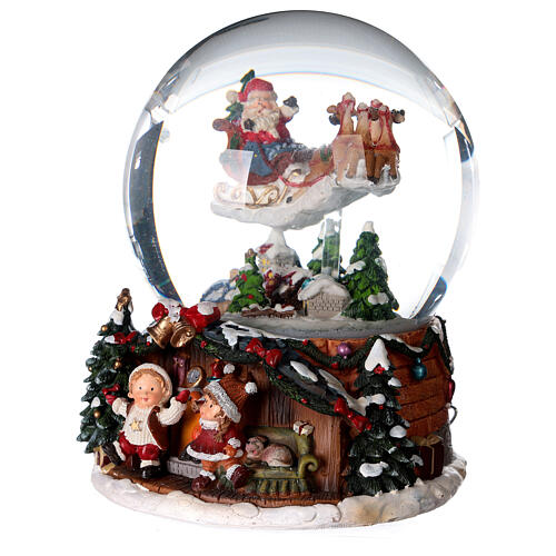 Globo de neve de vidro Pai Natal e renas, diâmetro 15 cm 2