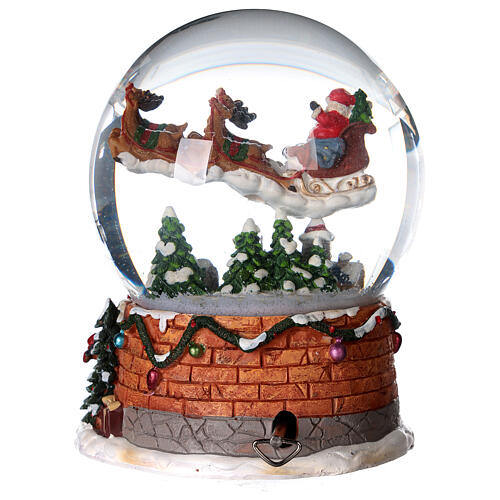 Globo de neve de vidro Pai Natal e renas, diâmetro 15 cm 5