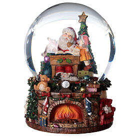 Glasschneekugel mit Weihnachtsmann und Spielzeug, 15 cm