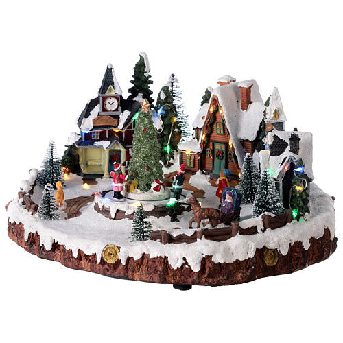 Christmas village with tree and children lights music 30x15x30 cm 3