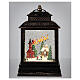 Squared glass lantern, Santa on his sleigh, LED lights and snow, 30x18x10 cm s2