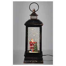 Snow globe, lantern-shaped, bronze finish, Santa 30x10x10 cm
