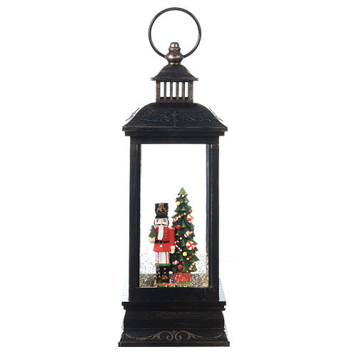 Bronze and glass lantern, Nutcracker, LED and snow, 30x10x10 cm 1